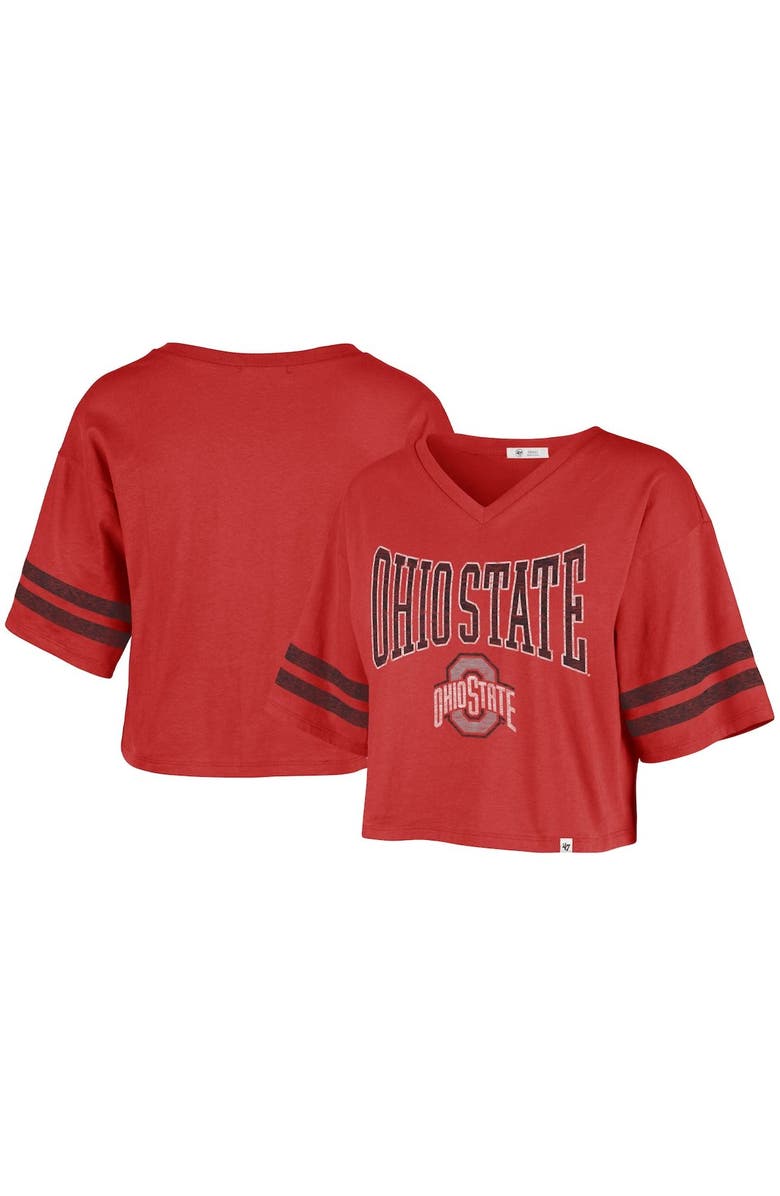'47 Women's '47 Scarlet Ohio State Buckeyes Sporty V-Neck Crop Top, Main, color,