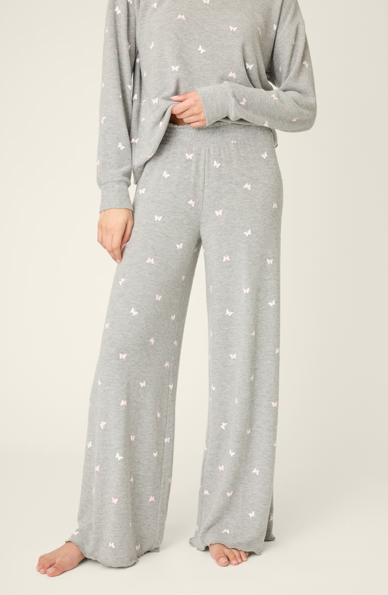 PJ Salvage Peachy Mix Match Butterfly Pajama Pants, Main, color, Heather Grey