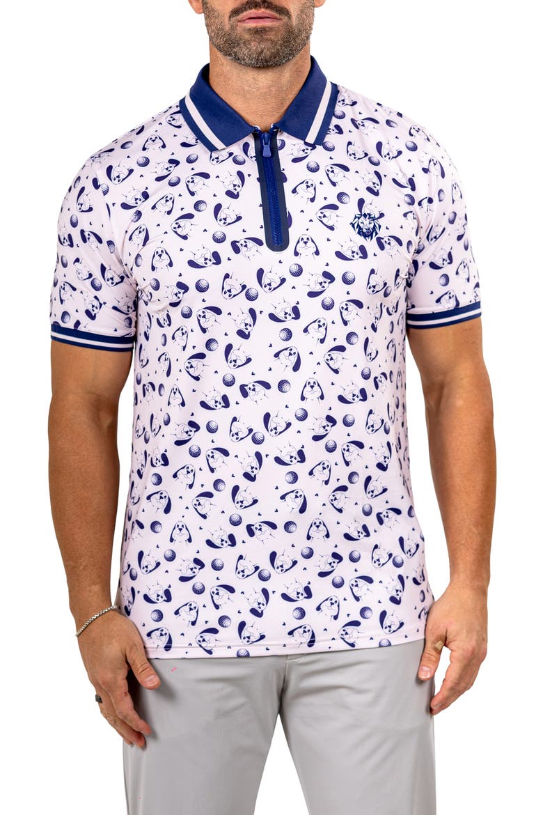 Martyr0006 Print Zip Golf Polo, Main, color, WHITE