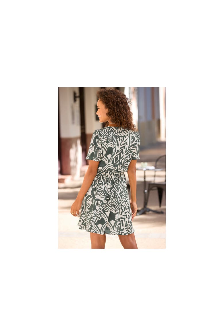 Print V-Neck Dress, Alternate, color, Green Ivory