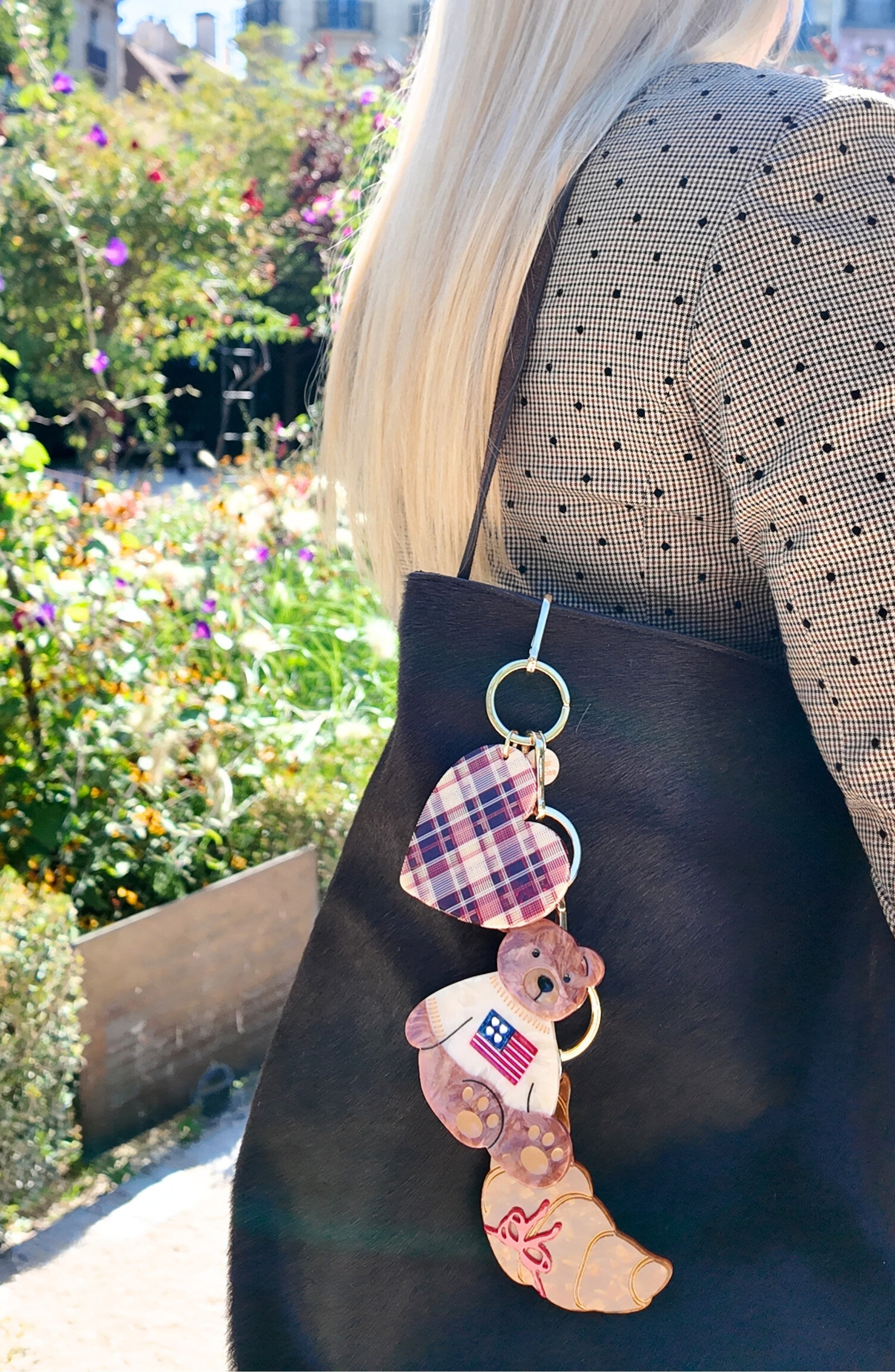 Solar Eclipse Hand Painted Americana Teddy Bear Key Chain Bag Charm, Alternate, color, Brown