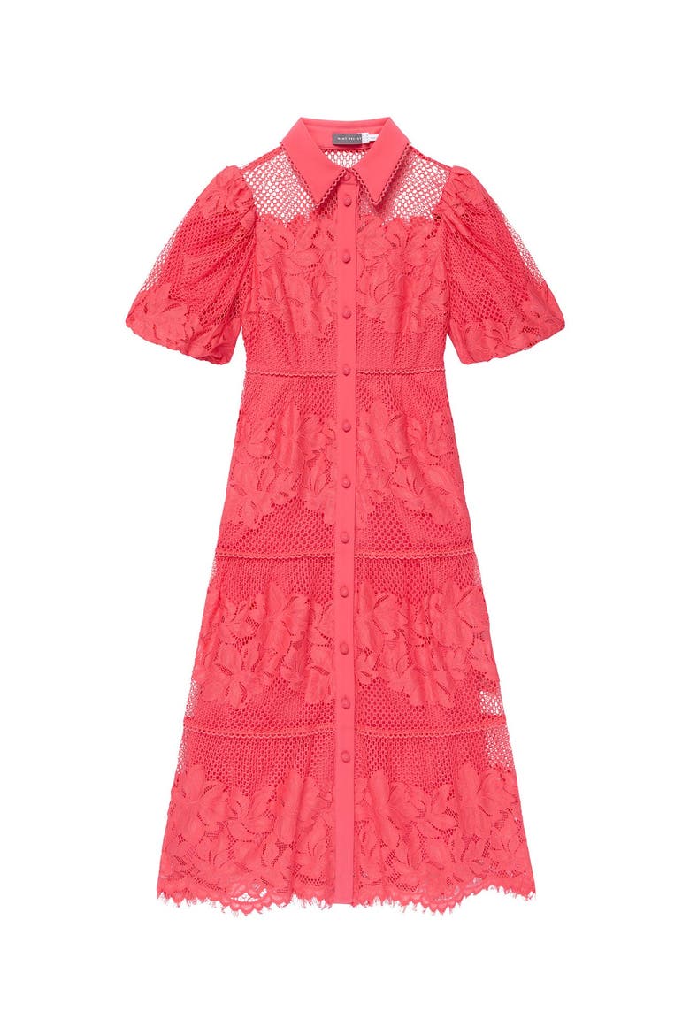 Lace Midi Shirt Dress, Alternate, color, Hot Pink