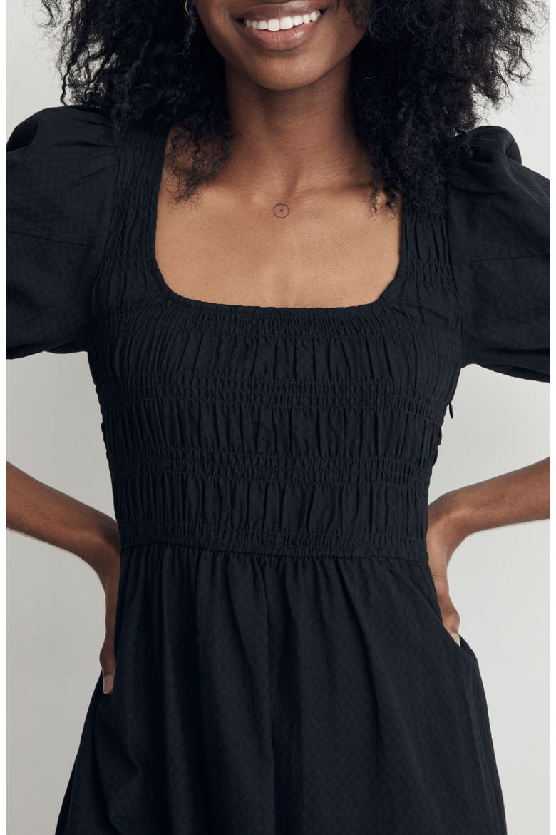 Lucie Puff Sleeve Midi Dress, Alternate, color, TRUE BLACK