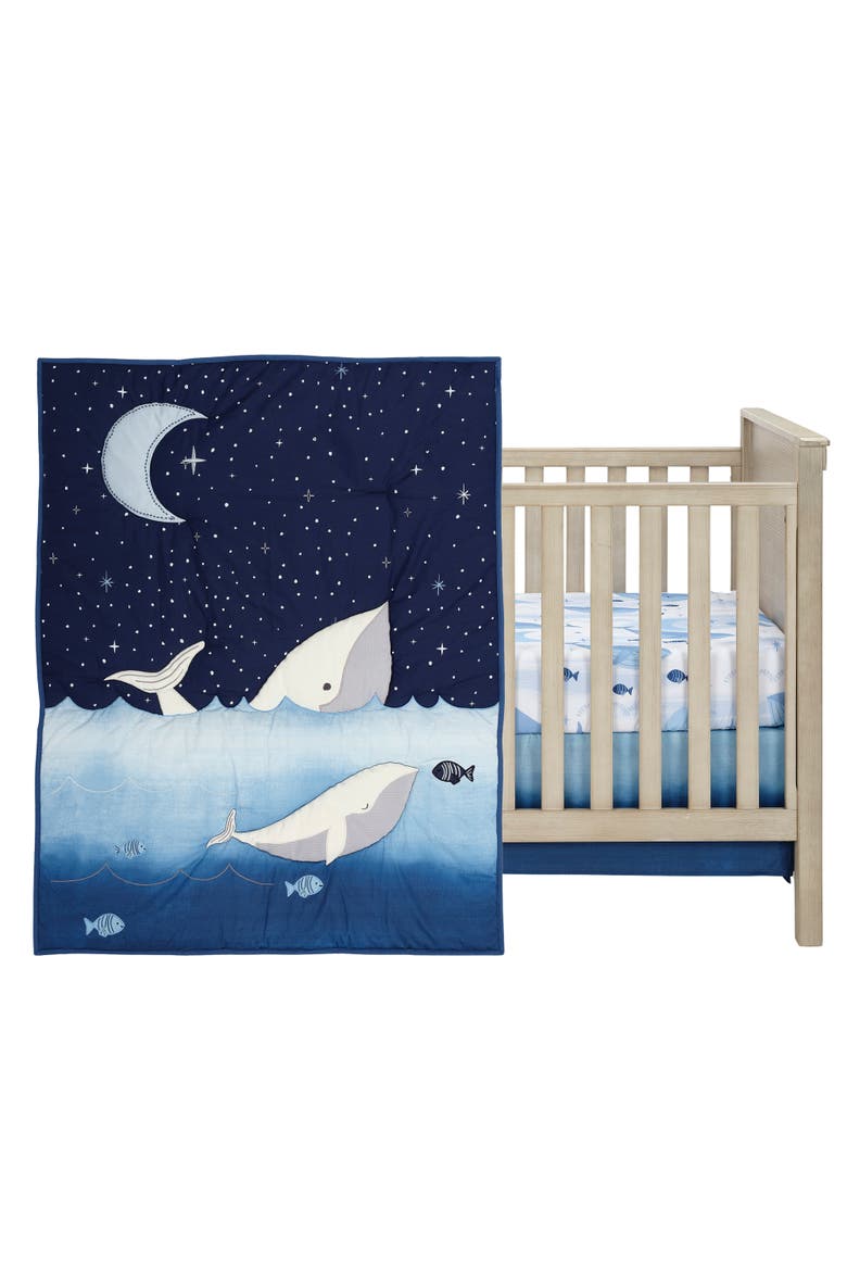 Bubbles & Squirt 3-Piece Whale/Ocean Aquatic Baby Crib Bedding Set, Main, color, Blue
