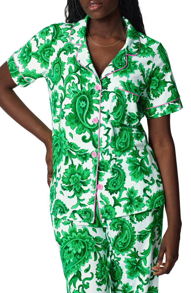 BedHead Pajamas Print Stretch Organic Cotton Jersey Crop Pajamas, Alternate, color, Sorrento Verde