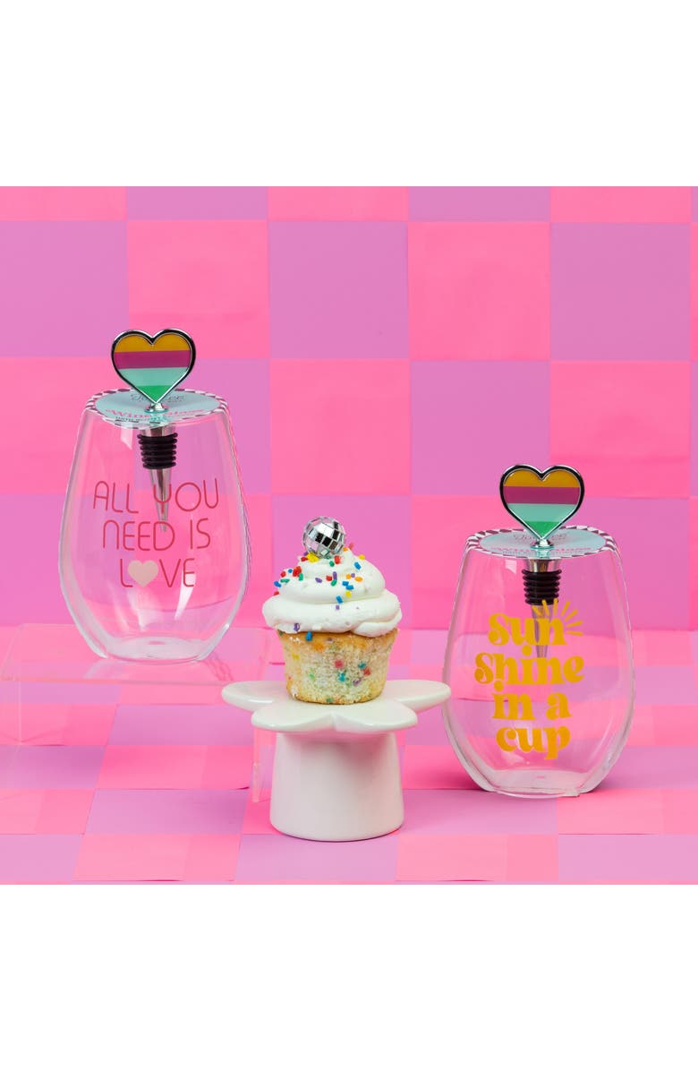 Totalee Gift All You Need Wine Glass w/ Stopper Set of 2 Glass Clear 18 oz, Alternate, color, Clear