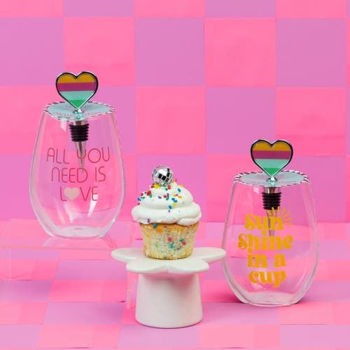 Totalee Gift All You Need Wine Glass W/ Stopper Set Of 2 Glass Clear 18 oz In Transparent