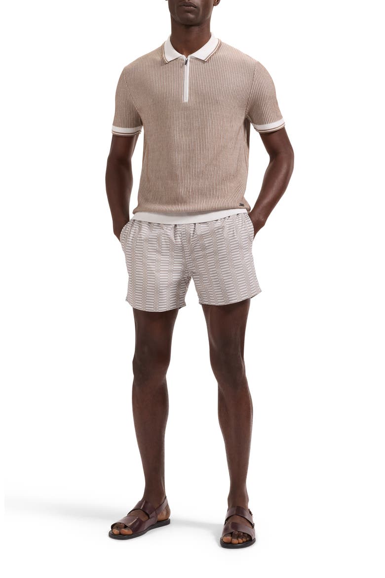 Ottoman Stitch Cotton & Silk Quarter Zip Polo Sweater, Alternate, color, TOBACCO