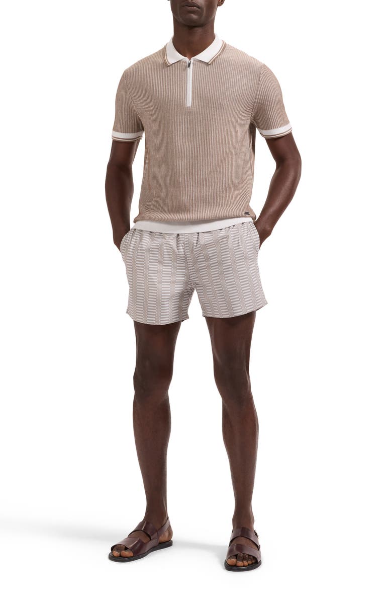 Bugatchi Ottoman Stitch Cotton & Silk Quarter Zip Polo Sweater, Alternate, color, Tobacco