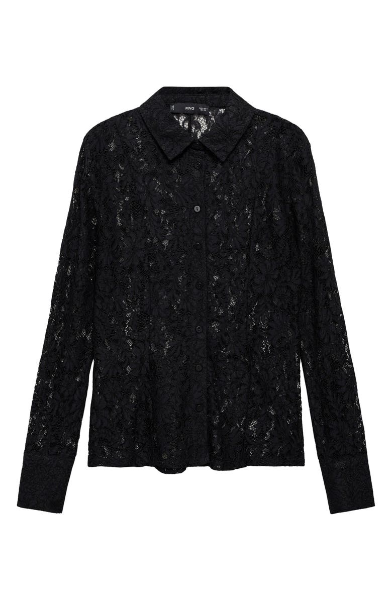MANGO Sheer Lace Button-Up Shirt, Alternate, color, 