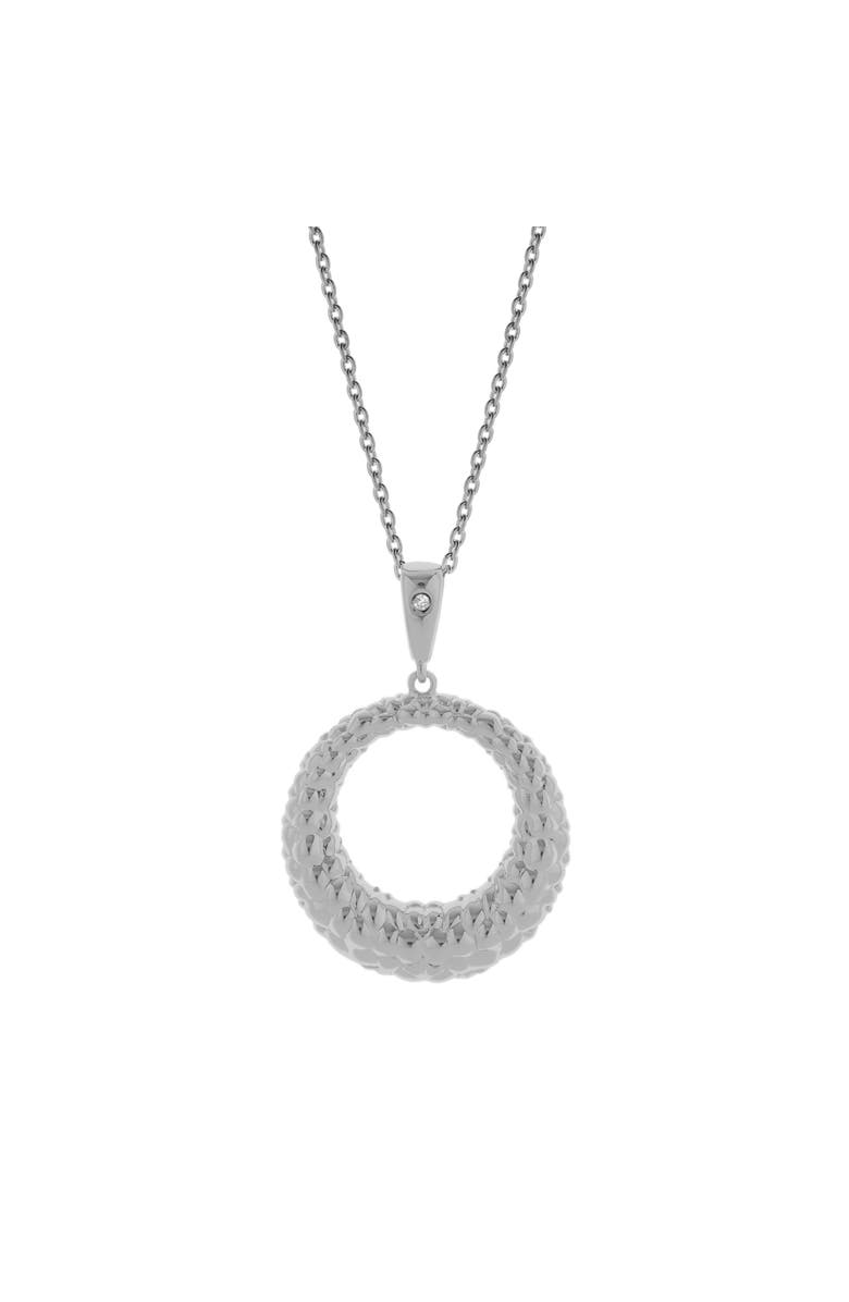 LuvMyJewelry Miravel Sterling Silver 0.01 Ct Diamond Textured Circle Pendant Necklace, Main, color, 925 Sterling Silver