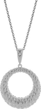 LuvMyJewelry Miravel Sterling Silver 0.01 Ct Diamond Textured Circle Pendant Necklace