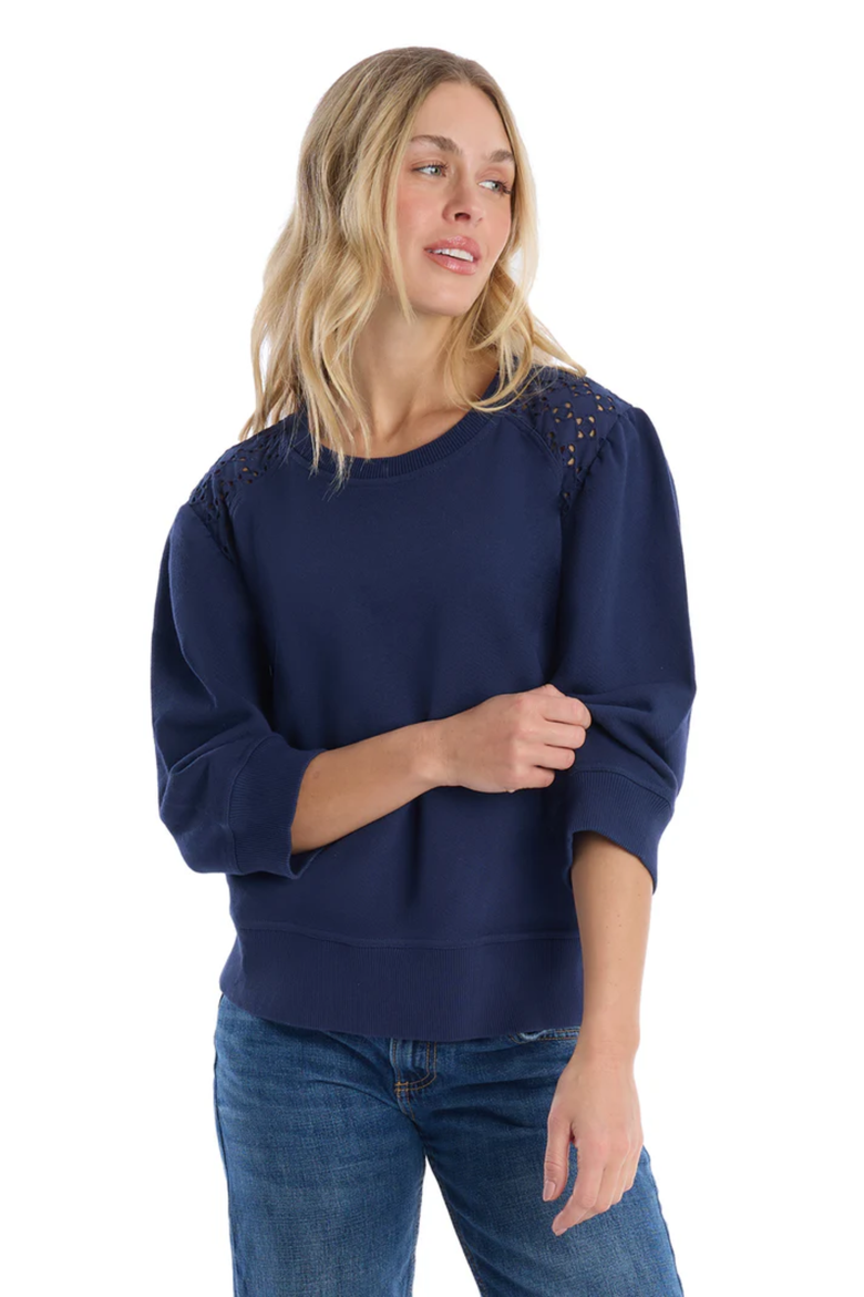 3/4 Sleeve with Eyelet Mix Top, Alternate, color, Naval Academy