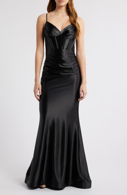 City Studio Satin Trumpet Dress In Black