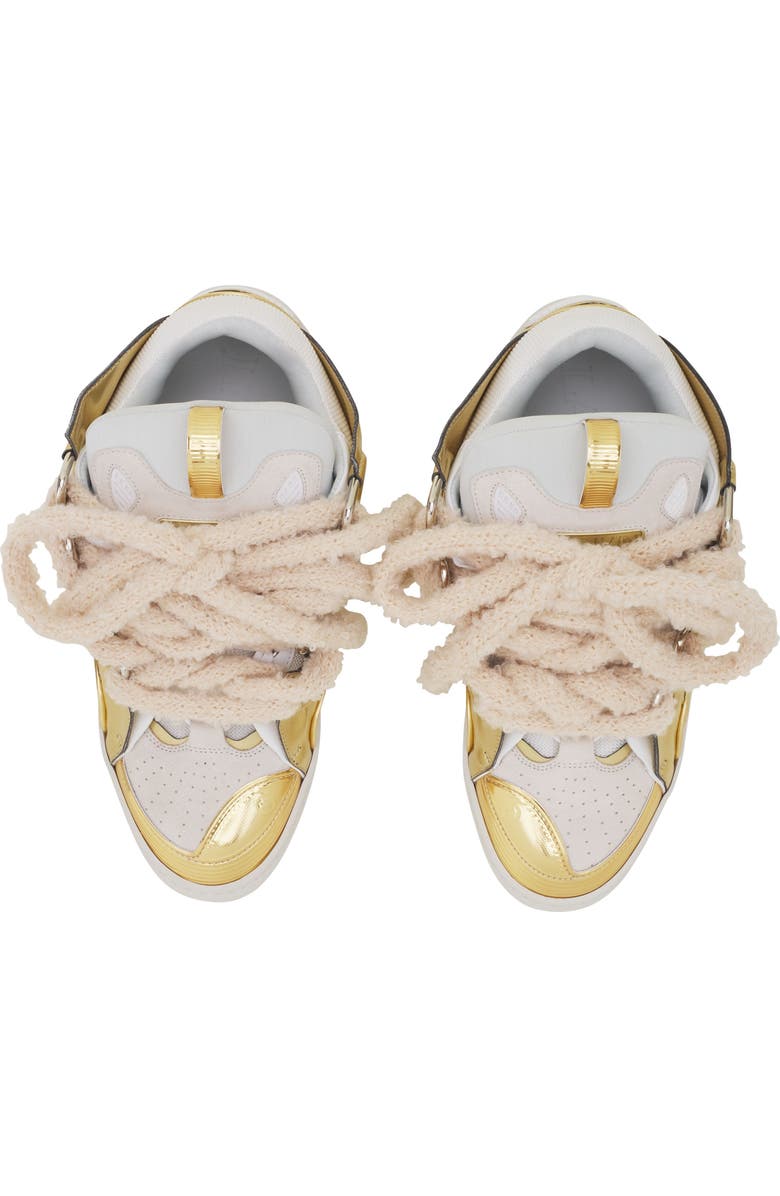 Lanvin Curb Metallic Leather Sneakers With Mesh Laces, Alternate, color, Gold