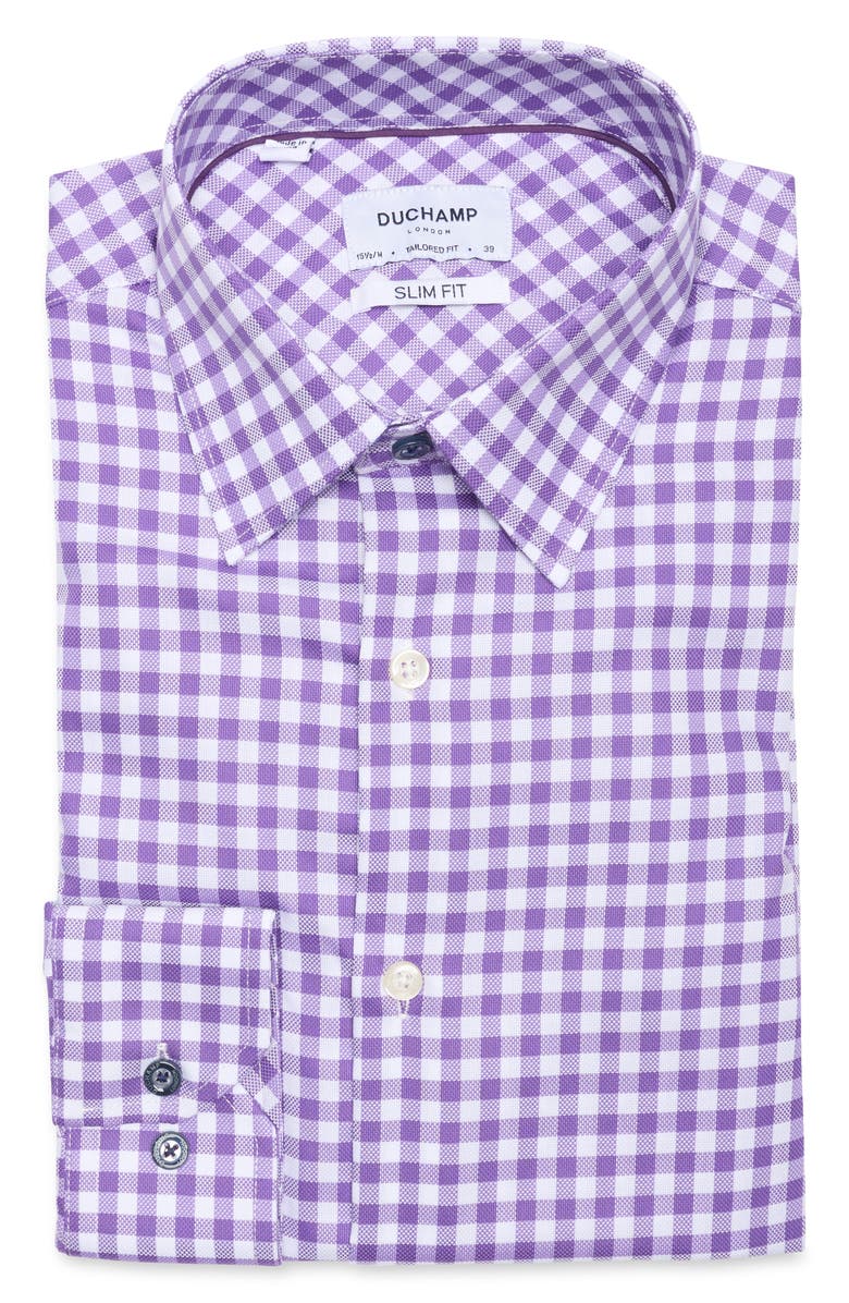 Duchamp Slim Fit Check Stretch Cotton Dress Shirt, Alternate, color, Purple
