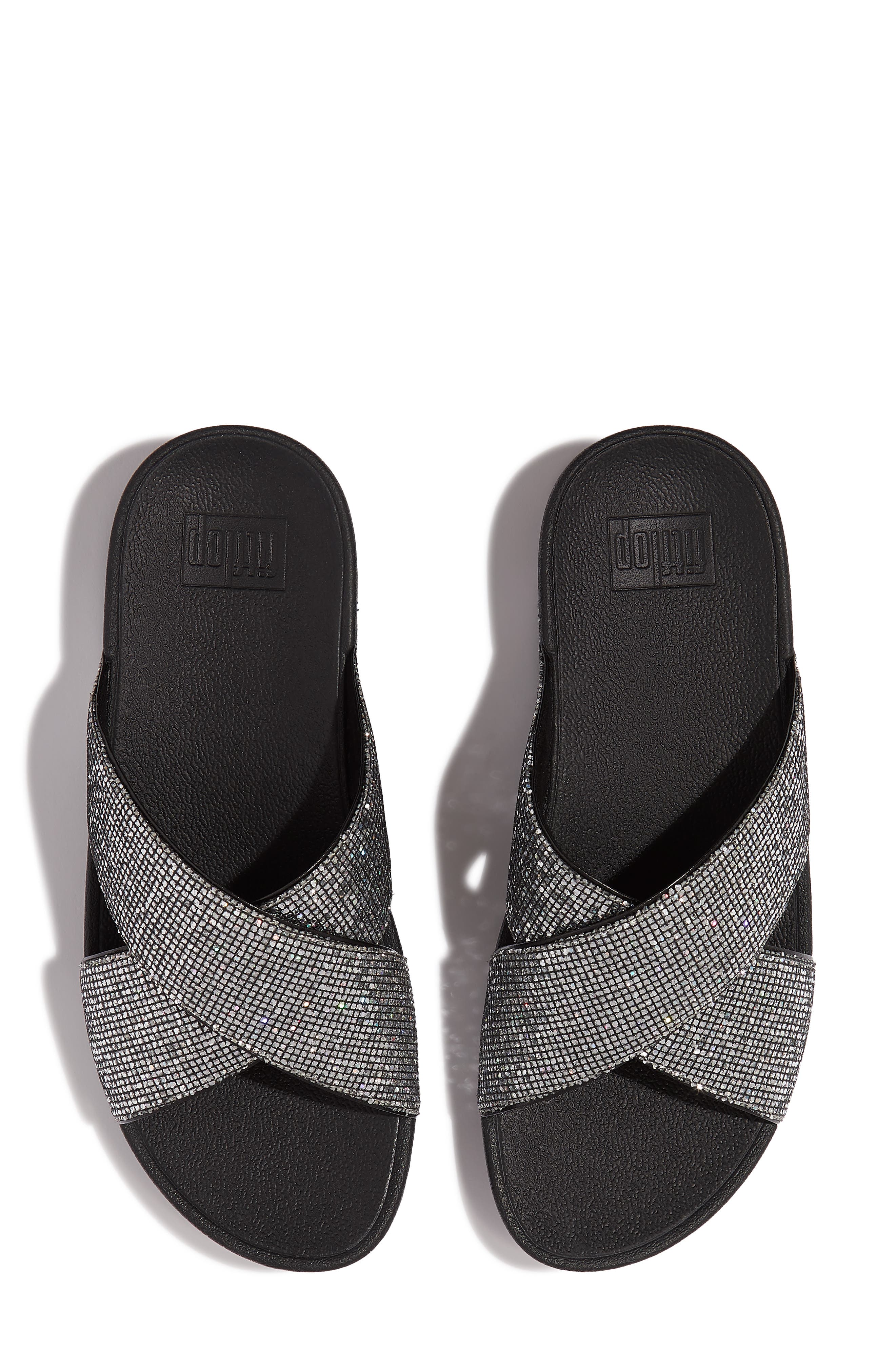 FitFlop Lulu Glitterball Platform Wedge Slide Sandal, Alternate, color, Silver