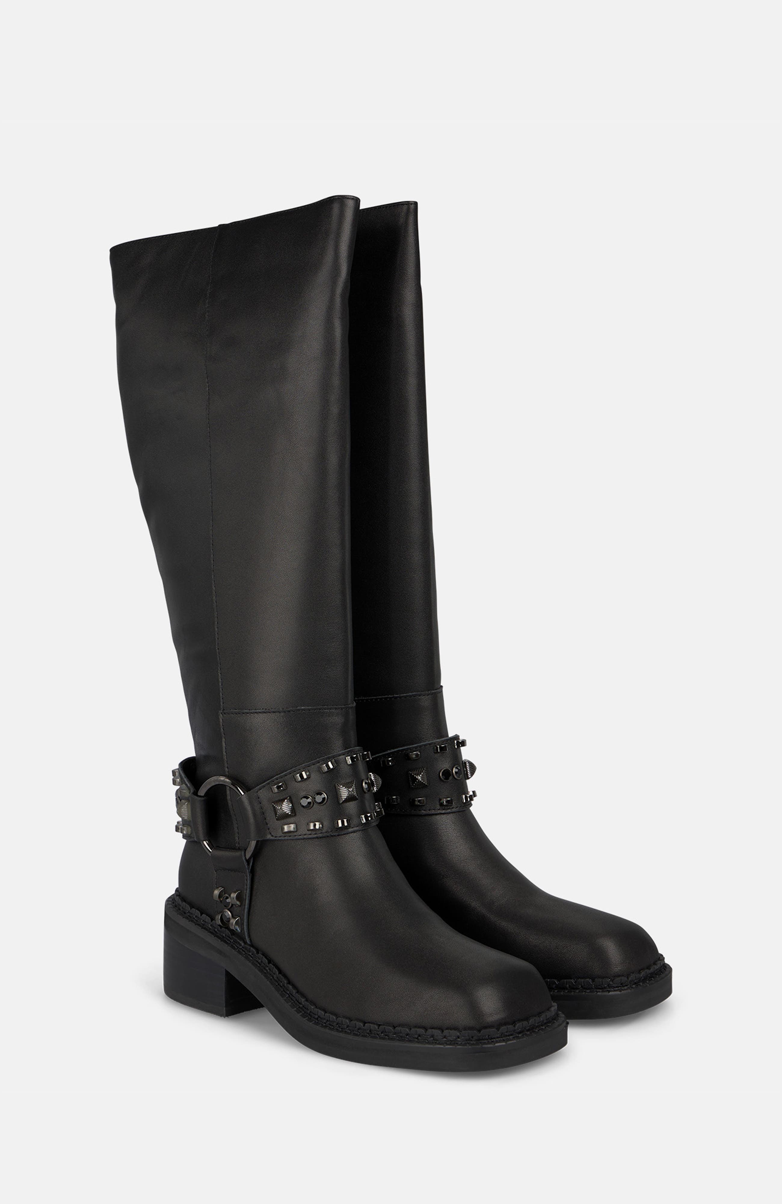 Studded Biker Boot, Main, color, Black