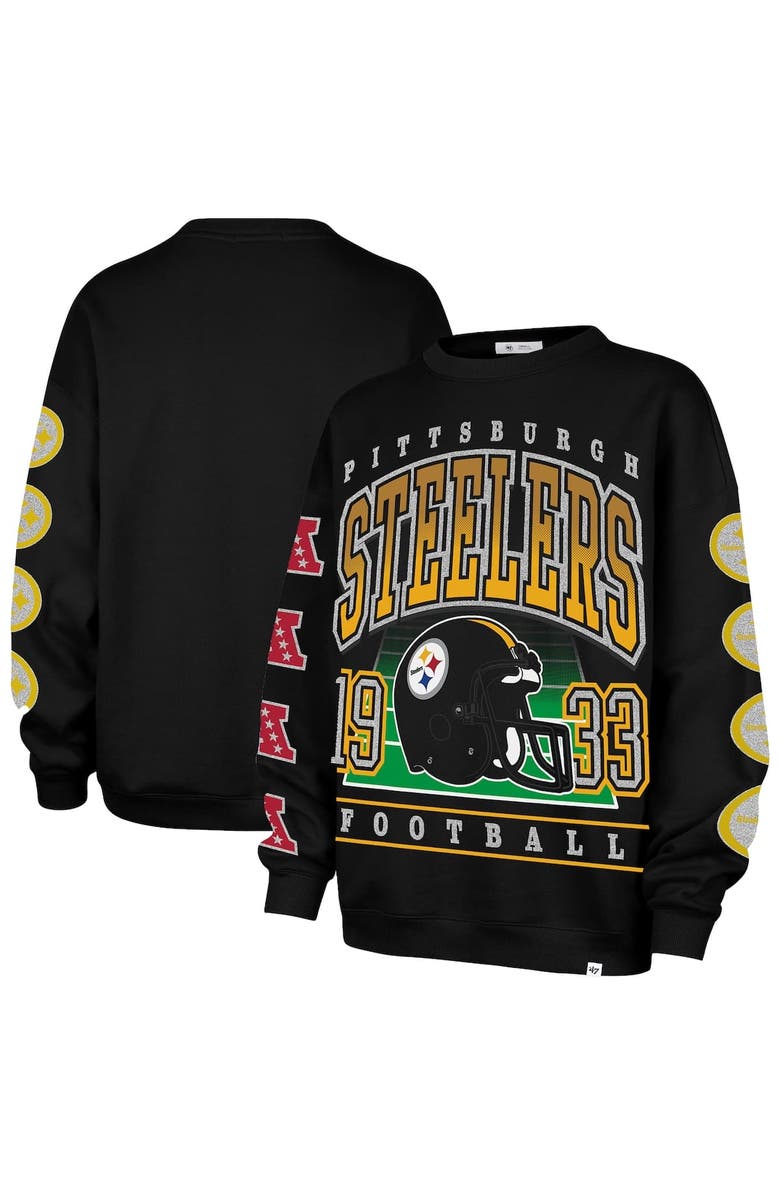 '47 Women's '47  Black Pittsburgh Steelers Go Big Oversized Pullover Sweatshirt, Alternate, color, Black