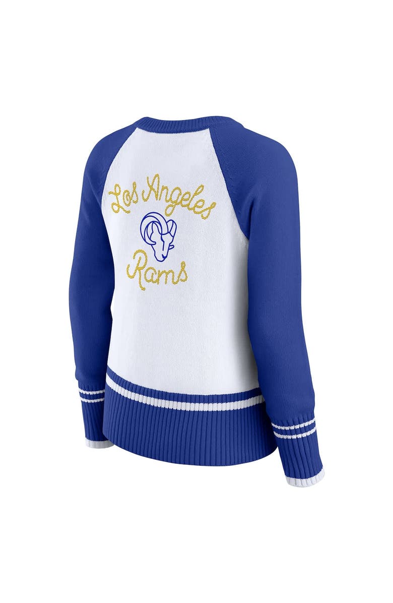WEAR by Erin Andrews Women's WEAR by Erin Andrews White/Royal Los Angeles Rams Colorblock Raglan Sweater, Alternate, color, White