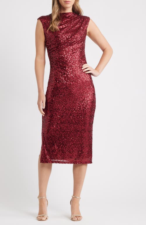 Anne Klein Draped Sleeveless Sequin Sheath Midi Dress In Gold