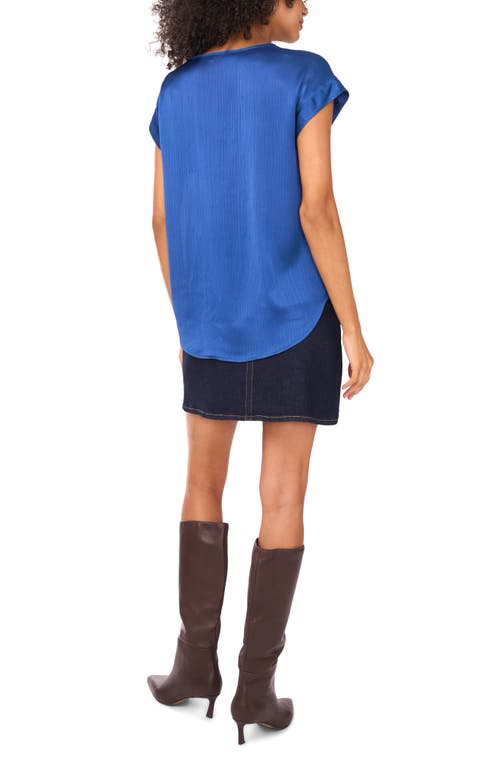 Vince Camuto Textured Satin Short Sleeve Top In Blue