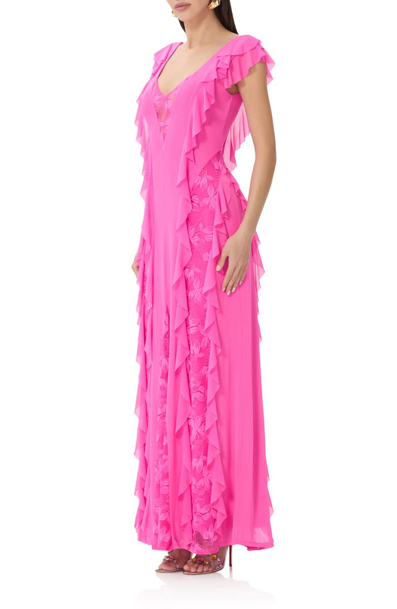AFRM Trista Ruffle Sleeveless Dress, Alternate, color, Brilliant Pink
