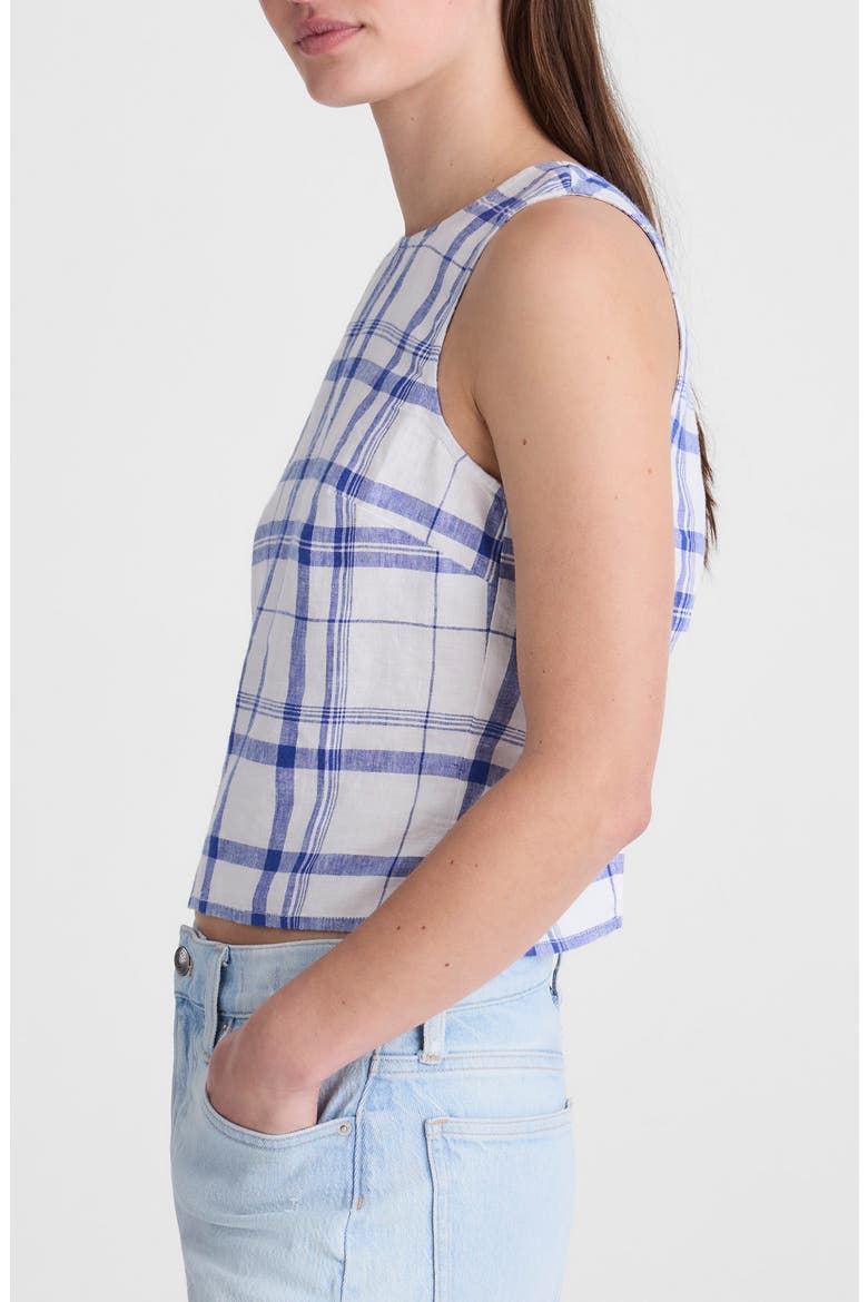 Tie-Back Linen Shell Top, Alternate, color, OVERSIZED BLUE WHITE PLAID