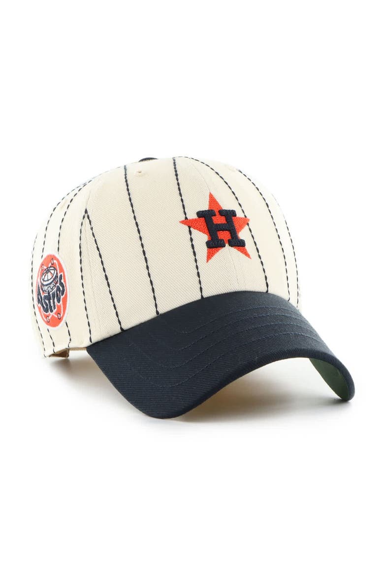 Men's '47 x Rawlings Natural/Navy Houston Astros Pinstripe Clean Up Adjustable Hat, Main, color, Natural