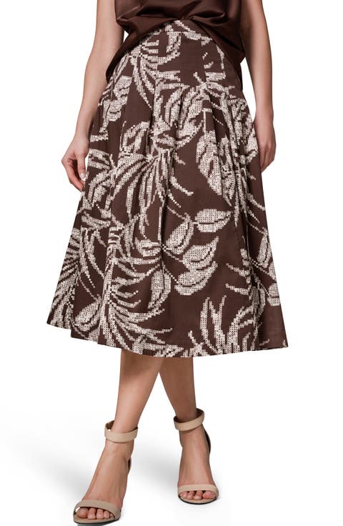 Tropical Print Pleated A-Line Skirt