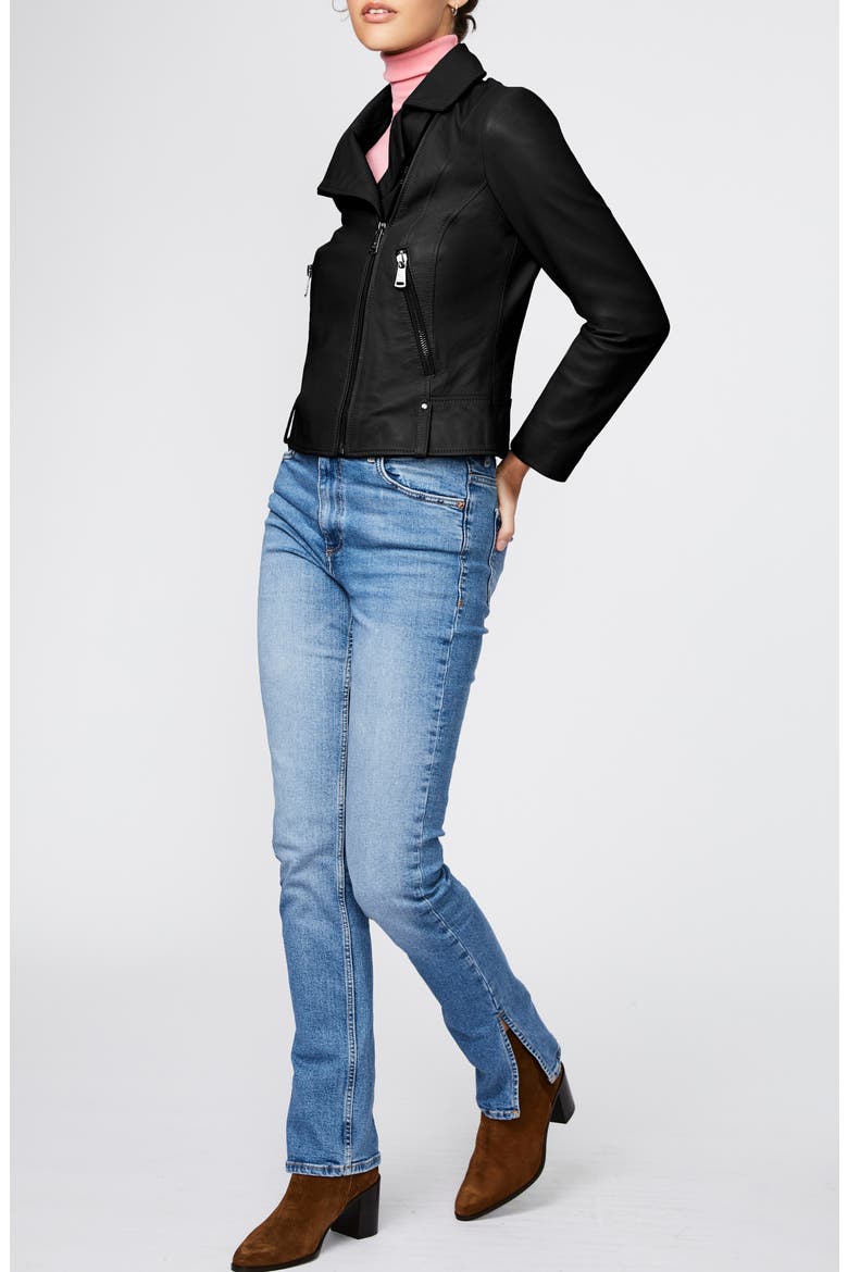 Leather Moto Jacket, Alternate, color, BLACK