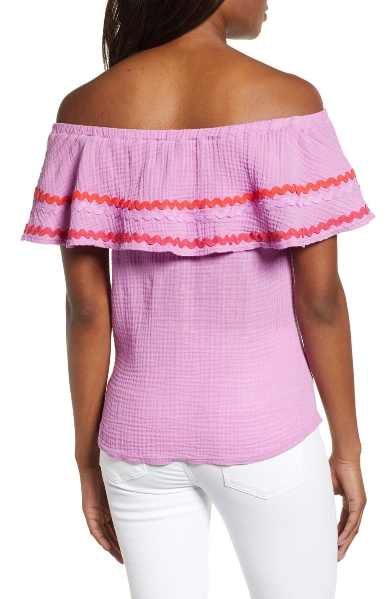 GIBSONLOOK Gibson x Hi Sugarplum! Santa Fe Rickrack Off the Shoulder Top, Alternate, color, 