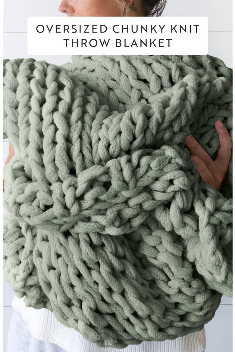 Chunky Knit Throw Blanket, Alternate, color, EUCALYPTUS