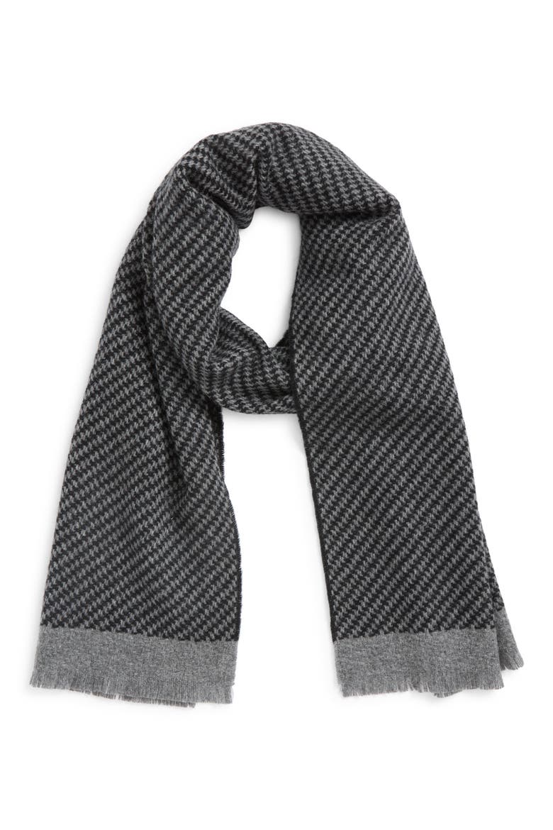 Houndstooth Cashmere Scarf, Main, color, BLACK