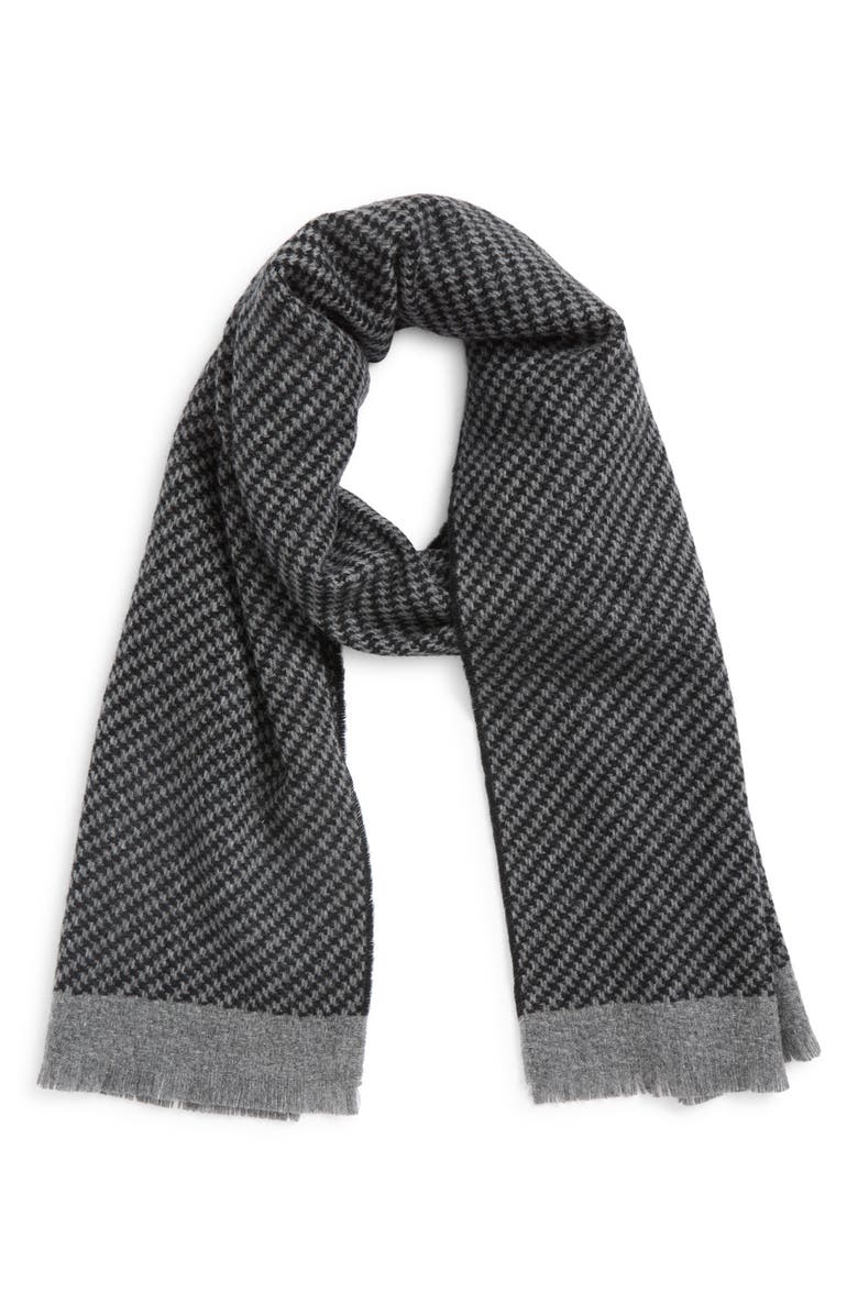 Andrew Stewart Houndstooth Cashmere Scarf, Main, color, Black
