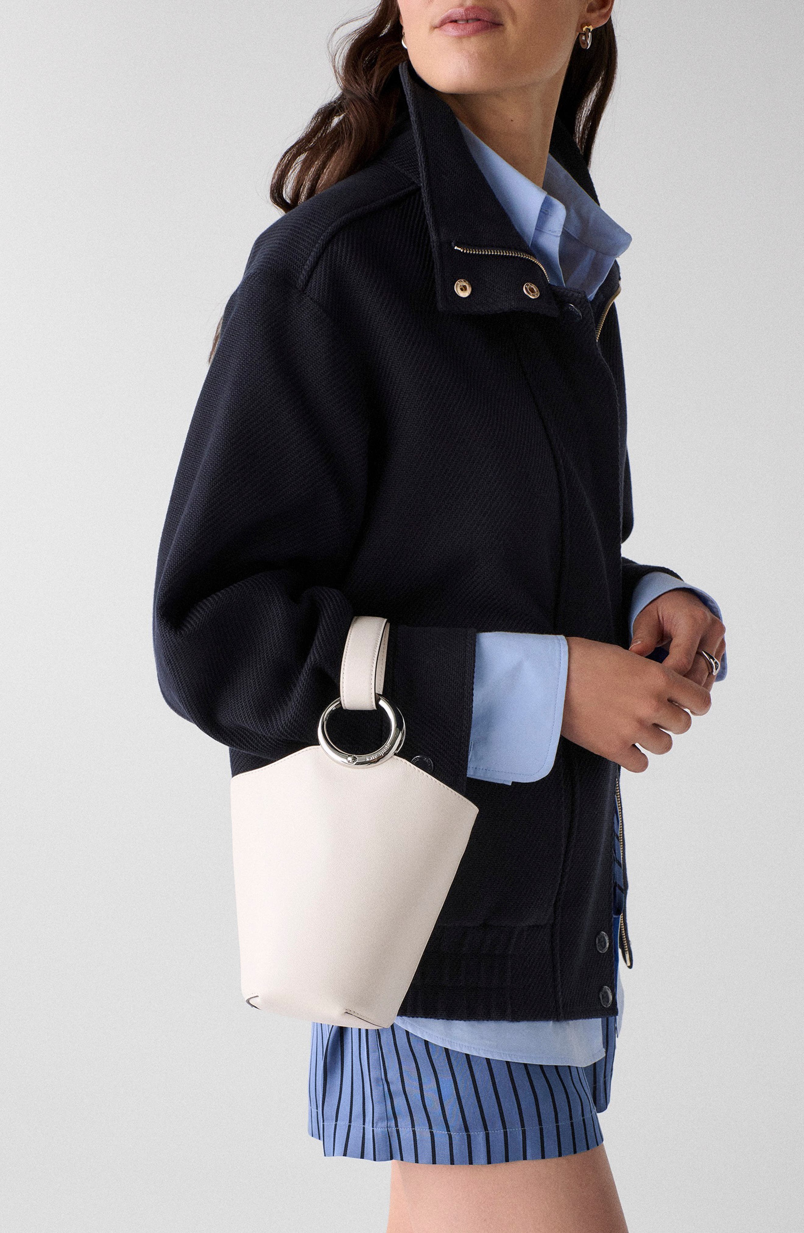mini halo fine grain leather bucket bag, Alternate, color, CREAM