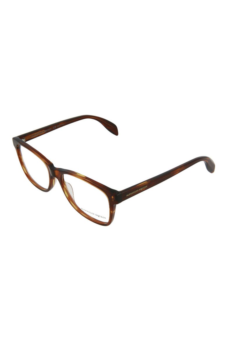 Alexander McQueen 55mm Rectangular Optical Frames, Alternate, color, STRIPED BROWN HAVANA/ TRN