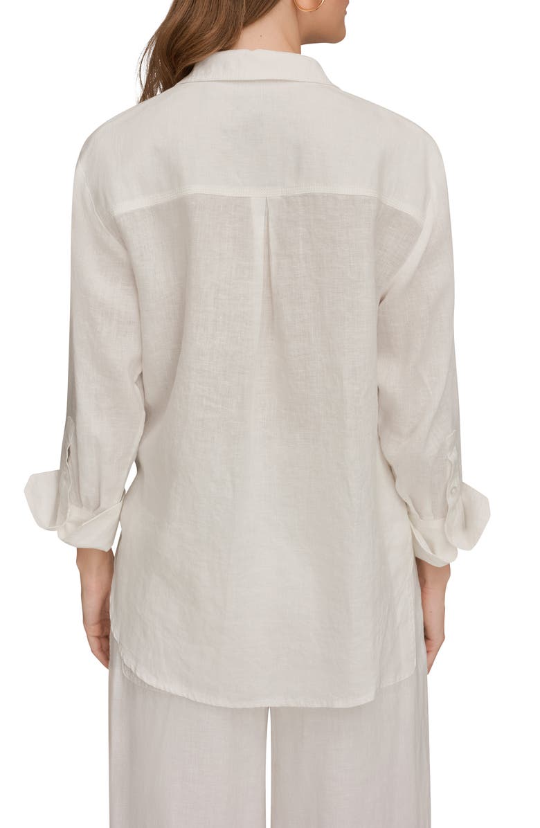 Donna Karan New York Linen Button-Up Shirt, Alternate, color, Cream