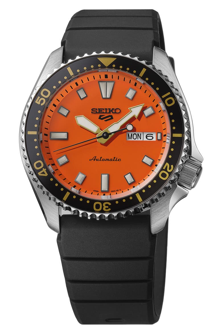 5 Sports Automatic Silicone Strap Watch, 42mm, Main, color, ORANGE
