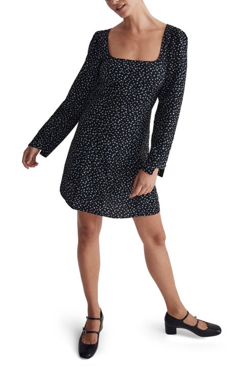 Ditsy Floral Seamed Long Sleeve Dress