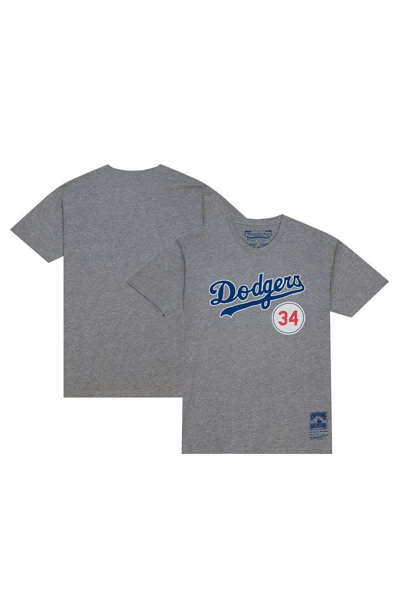 Mitchell & Ness Men's Mitchell & Ness Fernando Valenzuela Heather Gray Los Angeles Dodgers Retired Number T-Shirt, Main, color,