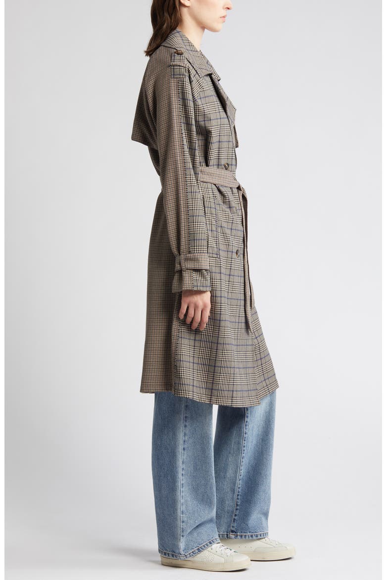 Shinely Plaid & Houndstooth Trench Coat, Alternate, color, BROWN PLAID MIX