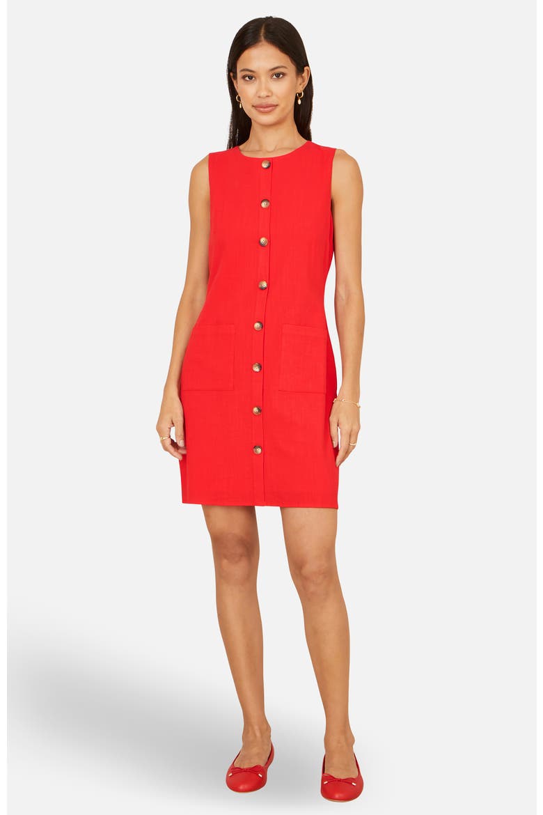 Button Detail Shift Dress, Alternate, color, Red