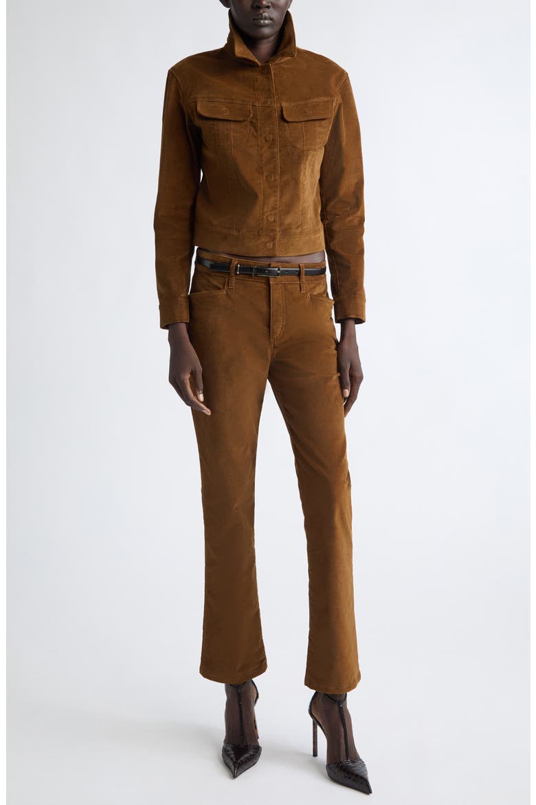 Stretch Cotton Velvet Skinny Flare Pants, Alternate, color, TOBACCO
