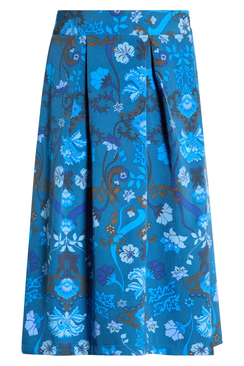 Palmate Pleated Midi Skirt, Alternate, color, TEAL-BLUE