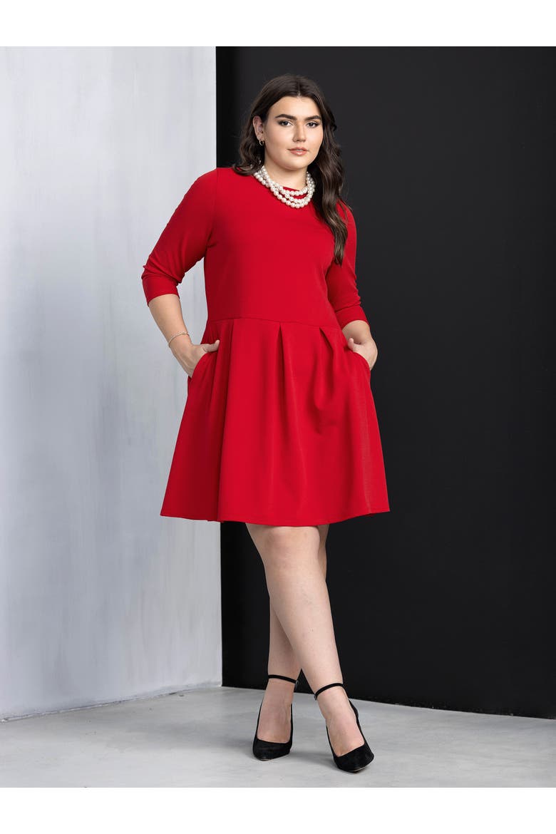 Plus Size Perfect Fit and Flare Pocket Dress, Alternate, color, Red