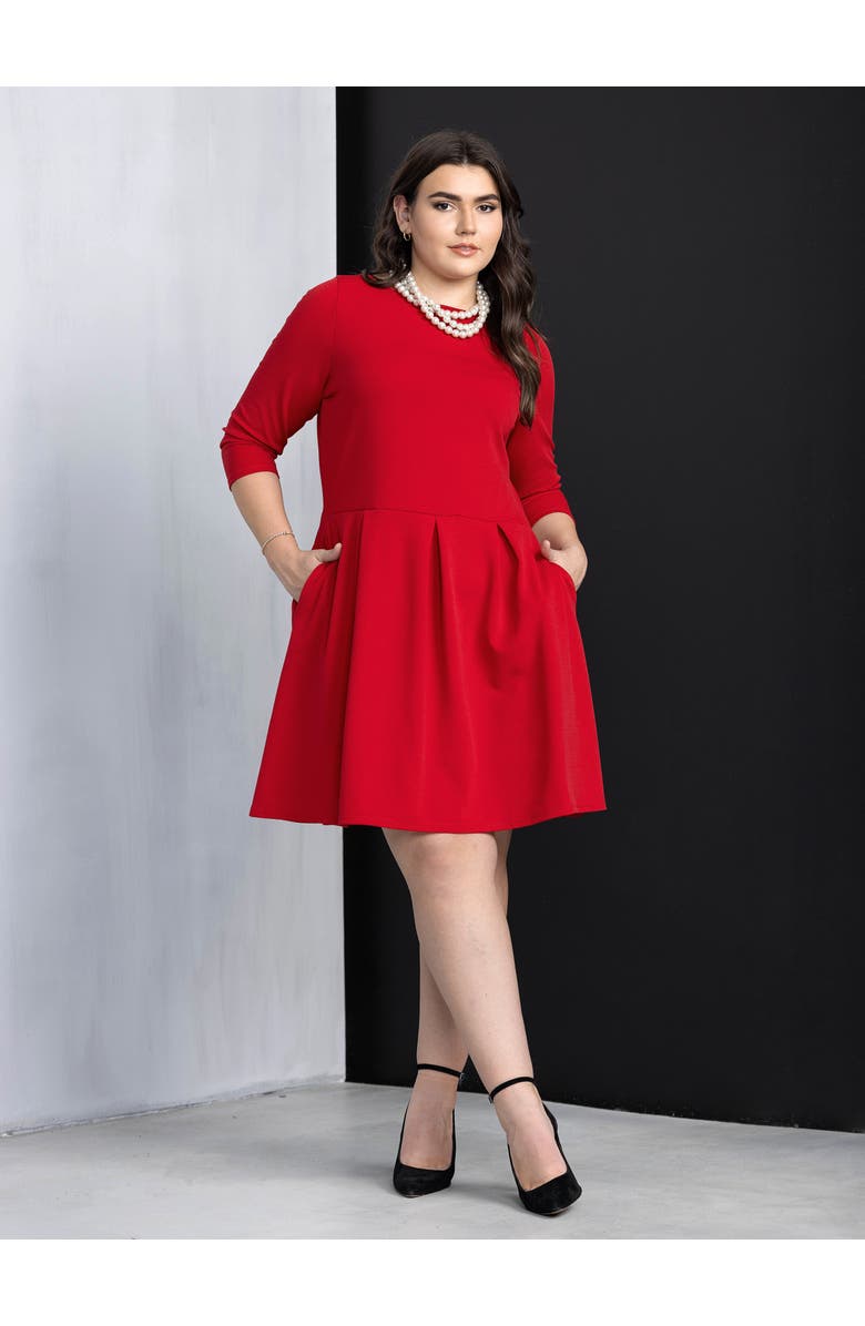 24seven Comfort Apparel Plus Size Perfect Fit and Flare Pocket Dress, Alternate, color, Red