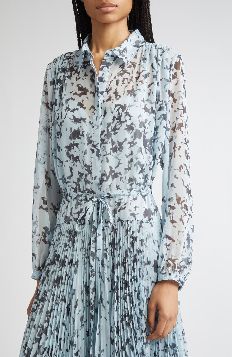 Proenza Schouler Jones Long Sleeve Pleated Crinkle Chiffon Shirtdress, Alternate, color, Sky Blue Multi
