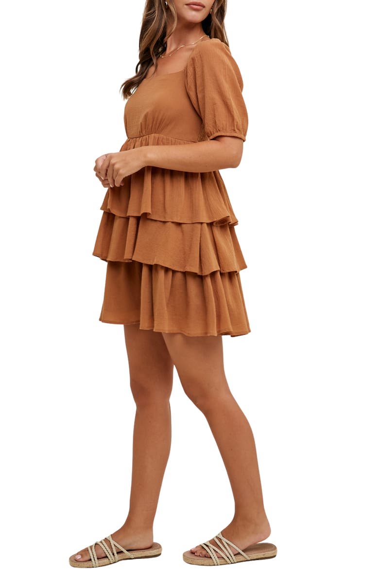 WISHLIST Puff Sleeve Tiered Minidress, Alternate, color, Camel