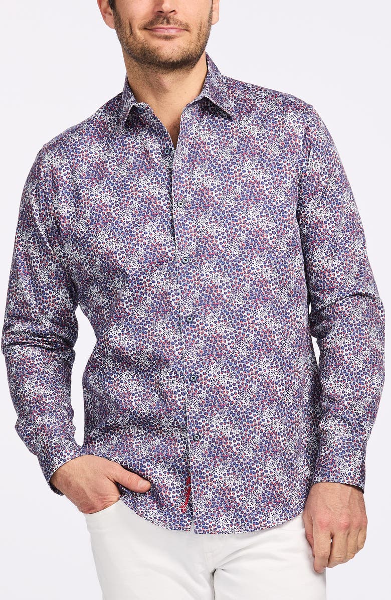 Robert Graham Abstract Dot Print Cotton Button-Up Shirt, Main, color, Blue Multi